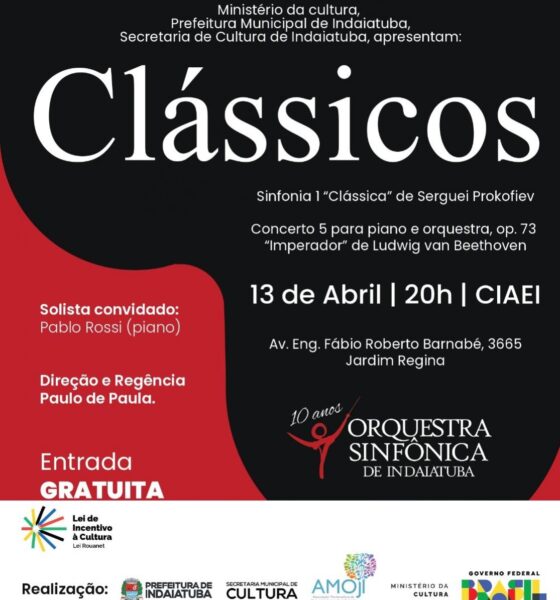 Orquestra Sinfônica de Indaiatuba apresenta Concerto Clássicos" em 13 de Abril"